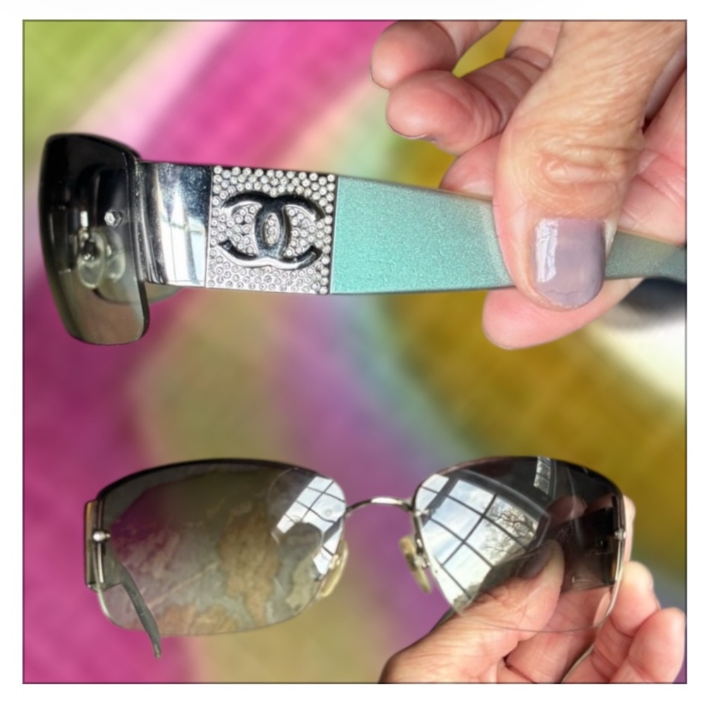CHANEL Crystal CC Logo Sunglasses in Mint and Black - Picture 3 of 4